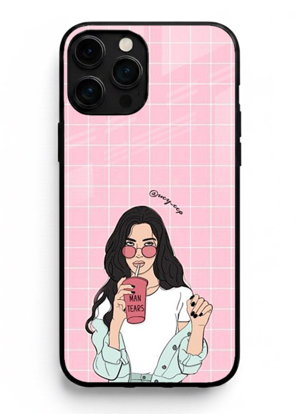 Pink Grid Girl soft aesthetic portrait iphone 16 pro max glass back cover