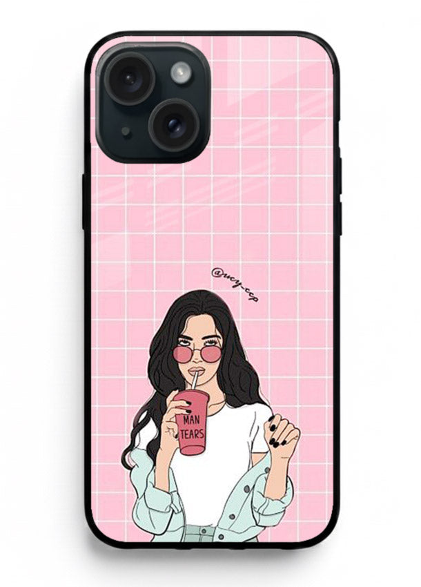 Pink Grid Girl soft aesthetic portrait iphone 13 mini glass back cover