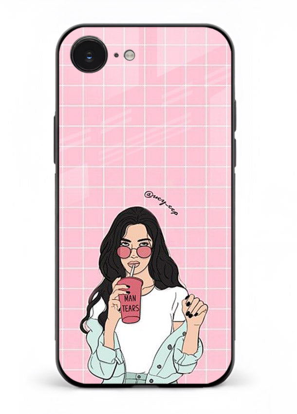 Pink Grid Girl soft aesthetic portrait iphone 16e glass back cover