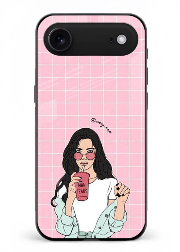 Pink Grid Girl soft aesthetic portrait iphone 18 air glass back cover