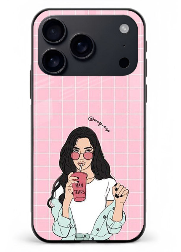 Pink Grid Girl soft aesthetic portrait iphone 17 pro max glass back cover
