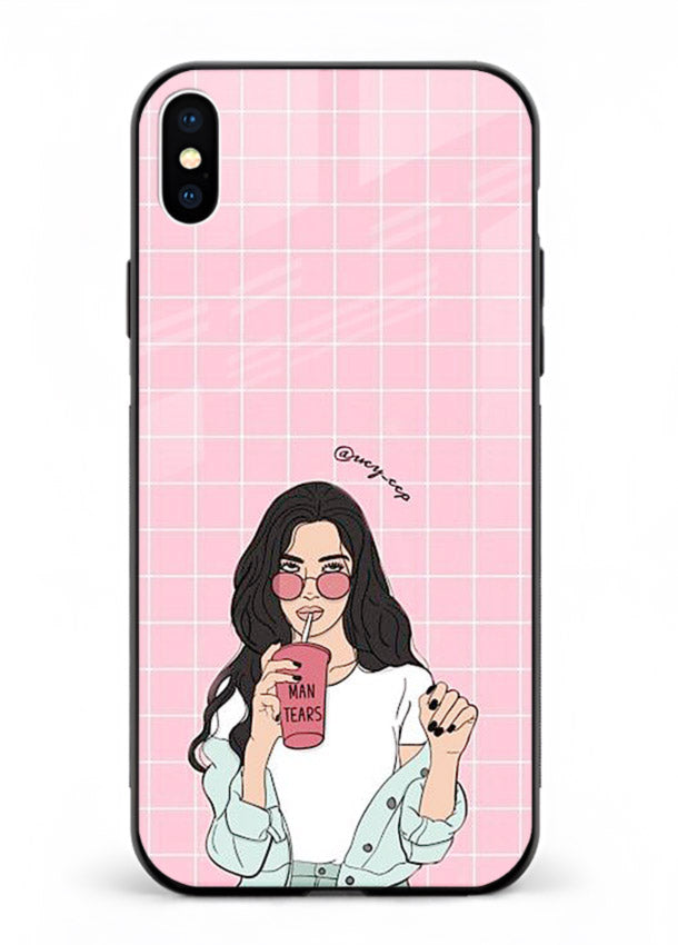 Pink Grid Girl soft aesthetic portrait iphone xs max glass back cover