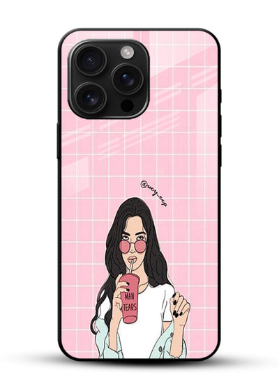 Pink Grid Girl soft aesthetic portrait glossy vibrant premium glass back cover - Angle Front