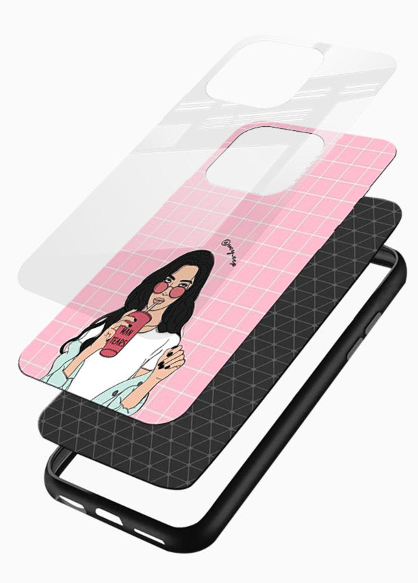 Pink Grid Girl soft aesthetic portrait glossy vibrant premium glass back cover - Angle Layers