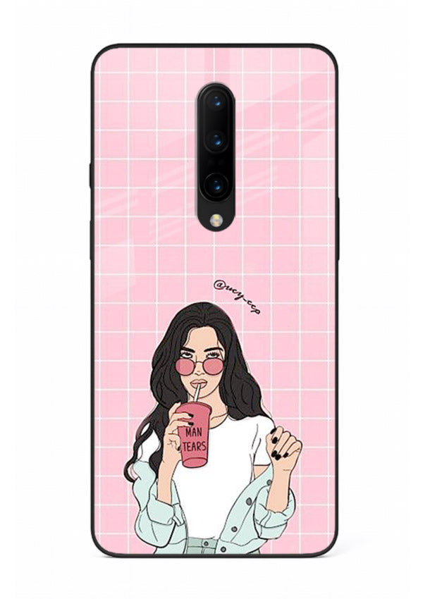 Pink Grid Girl soft aesthetic portrait OnePlus 7T Pro glass back cover