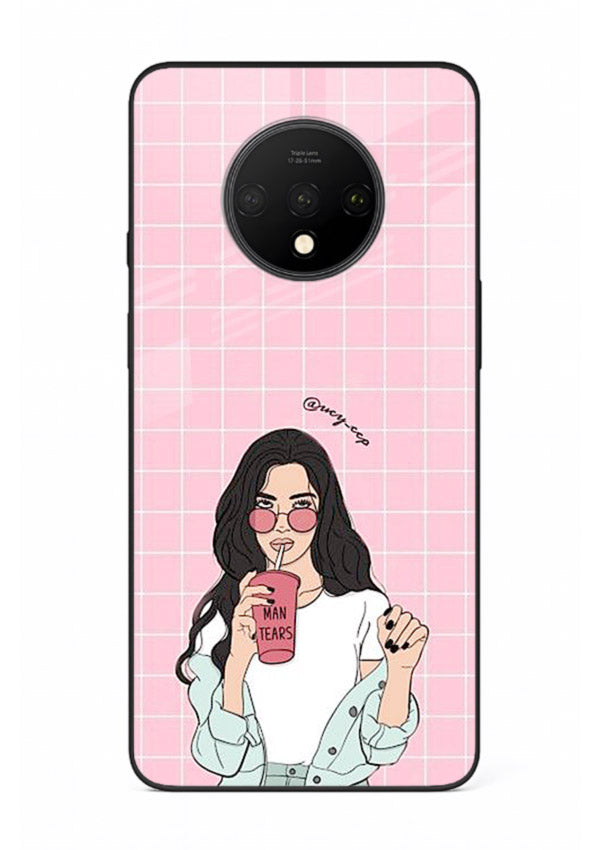 Pink Grid Girl soft aesthetic portrait OnePlus 7T glass back cover