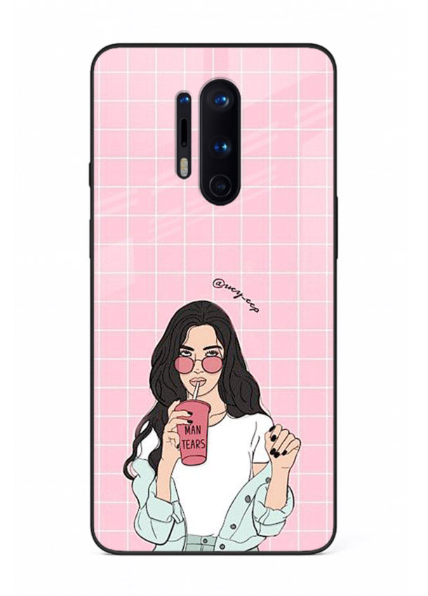 Pink Grid Girl soft aesthetic portrait OnePlus 8 Pro glass back cover