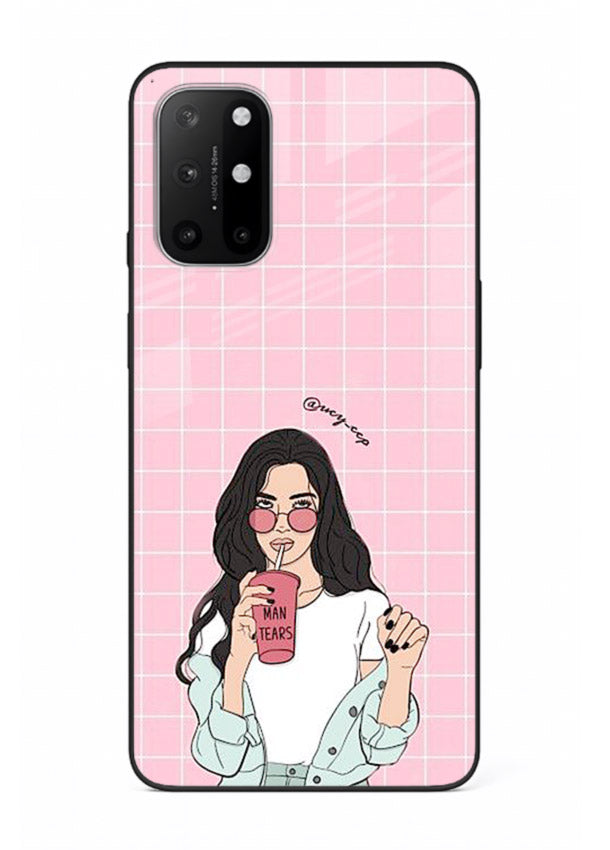 Pink Grid Girl soft aesthetic portrait OnePlus 8T glass back cover