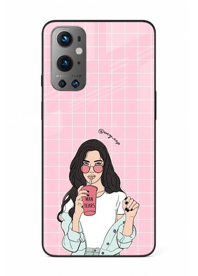 Pink Grid Girl soft aesthetic portrait OnePlus 9 glass back cover