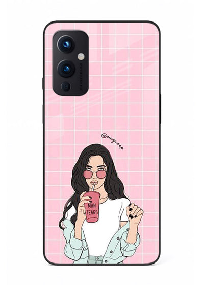 Pink Grid Girl soft aesthetic portrait OnePlus 9 Pro glass back cover