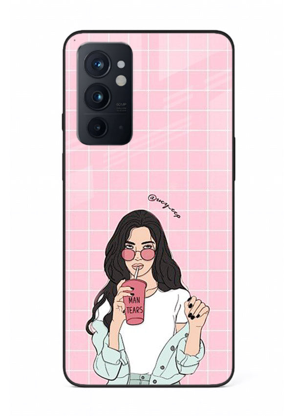 Pink Grid Girl soft aesthetic portrait OnePlus 9RT glass back cover
