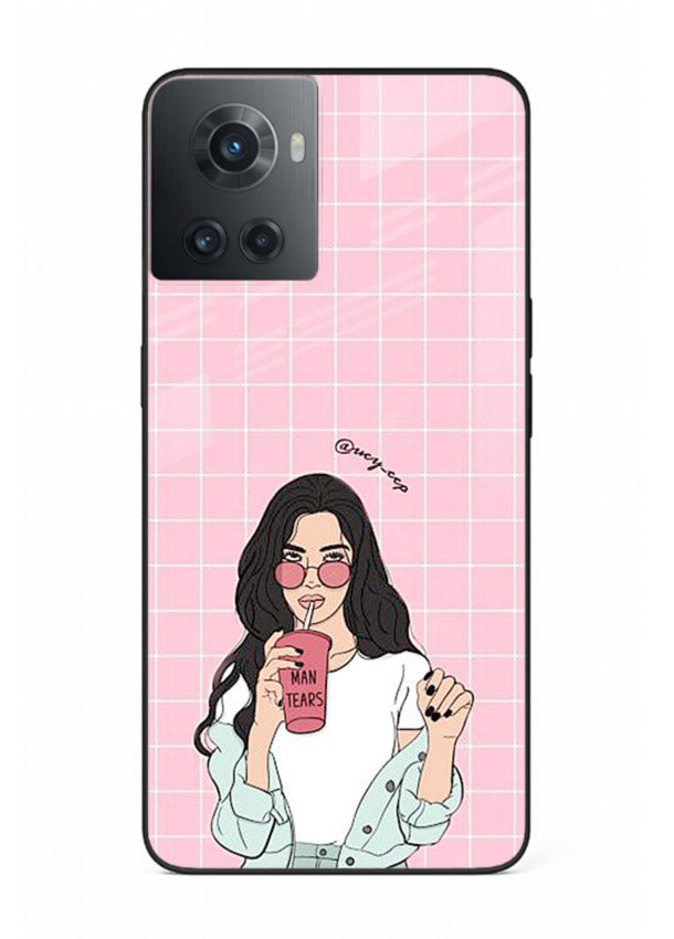 Pink Grid Girl soft aesthetic portrait OnePlus 10R glass back cover