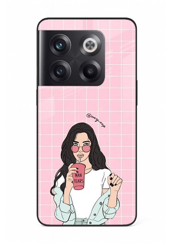 Pink Grid Girl soft aesthetic portrait OnePlus 10T glass back cover