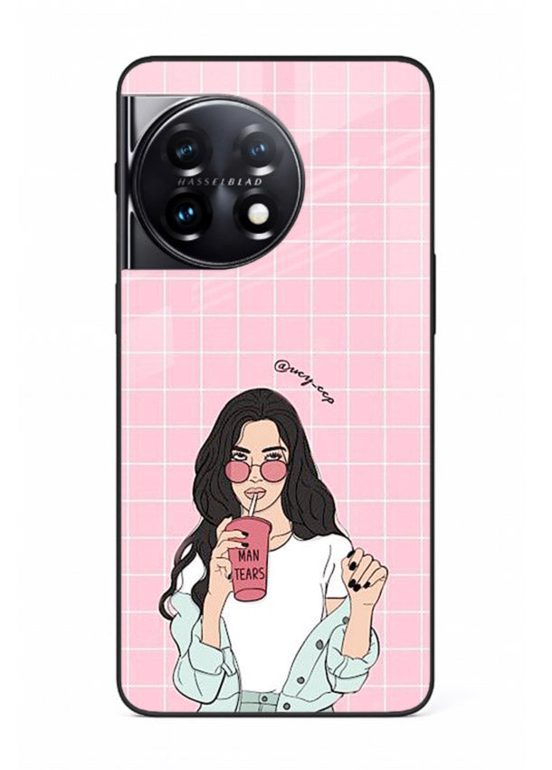 Pink Grid Girl soft aesthetic portrait OnePlus 11 glass back cover
