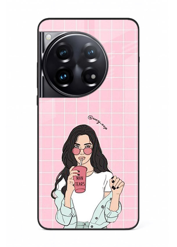 Pink Grid Girl soft aesthetic portrait OnePlus 12 glass back cover