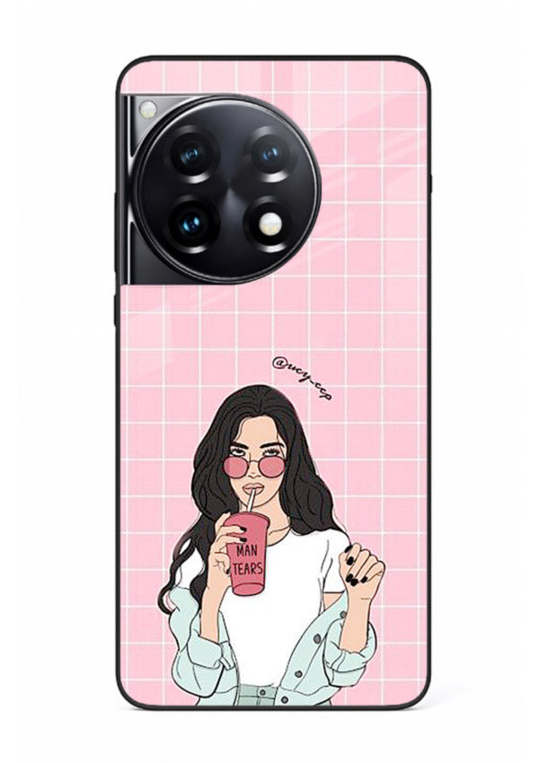 Pink Grid Girl soft aesthetic portrait OnePlus 12R glass back cover