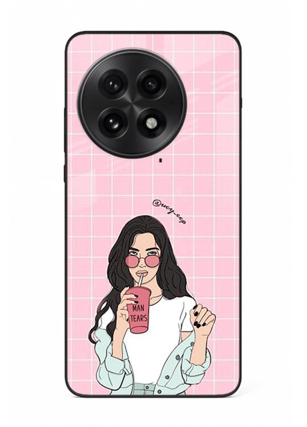 Pink Grid Girl soft aesthetic portrait OnePlus 13 glass back cover
