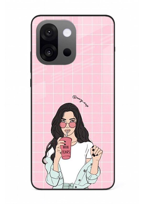 Pink Grid Girl soft aesthetic portrait OnePlus 13s glass back cover