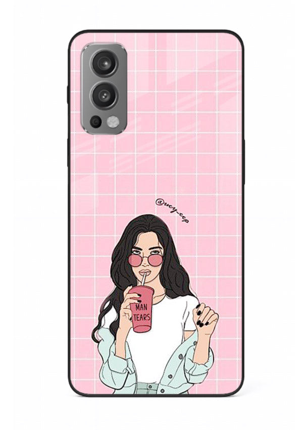 Pink Grid Girl soft aesthetic portrait OnePlus Nord 2 glass back cover