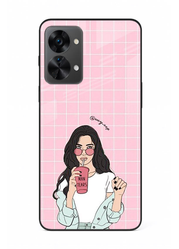 Pink Grid Girl soft aesthetic portrait OnePlus Nord 2T glass back cover