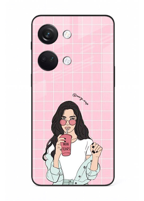 Pink Grid Girl soft aesthetic portrait OnePlus Nord 3 glass back cover