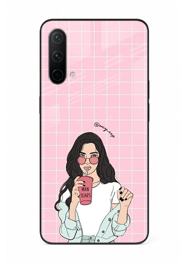 Pink Grid Girl soft aesthetic portrait OnePlus Nord CE 5G glass back cover