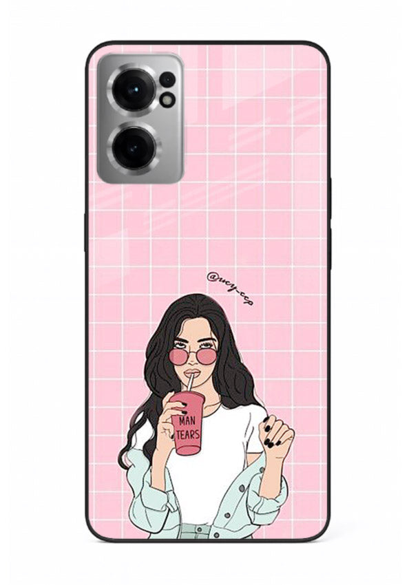 Pink Grid Girl soft aesthetic portrait OnePlus Nord CE2 5G glass back cover