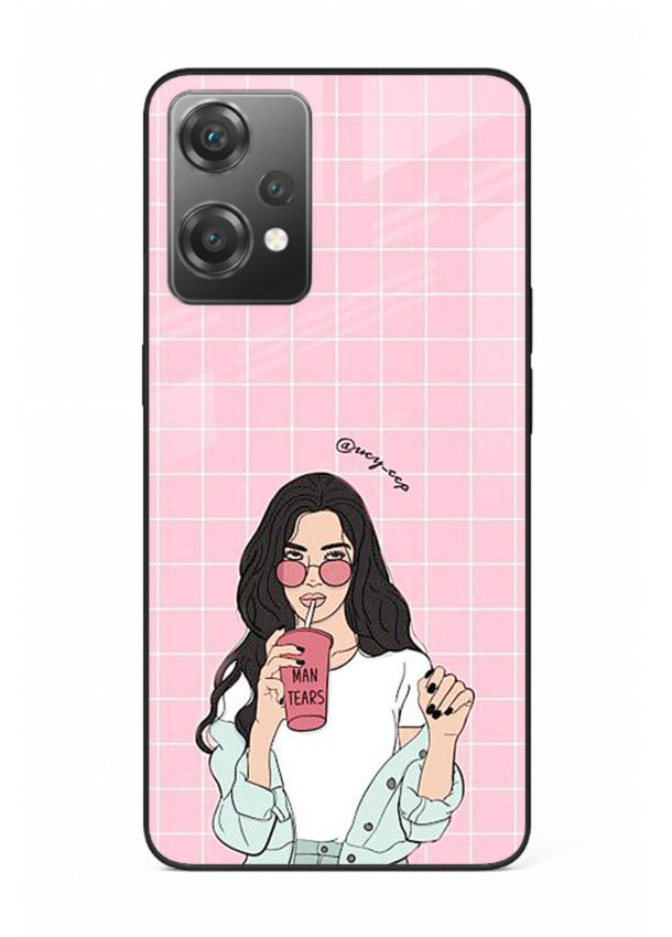 Pink Grid Girl soft aesthetic portrait OnePlus Nord CE2 Lite 5G glass back cover