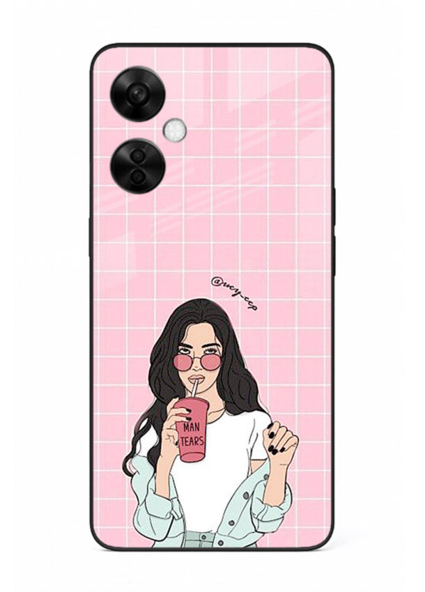 Pink Grid Girl soft aesthetic portrait OnePlus Nord CE3 Lite glass back cover