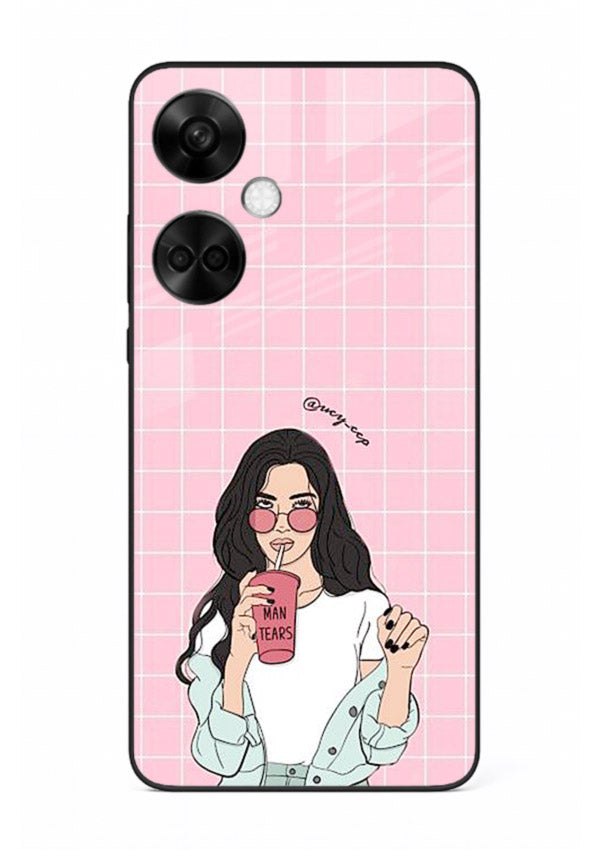 Pink Grid Girl soft aesthetic portrait OnePlus Nord CE3 glass back cover