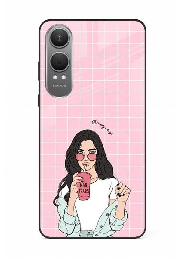Pink Grid Girl soft aesthetic portrait OnePlus Nord CE4 Lite glass back cover