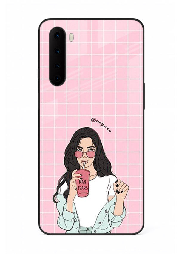 Pink Grid Girl soft aesthetic portrait OnePlus Nord glass back cover