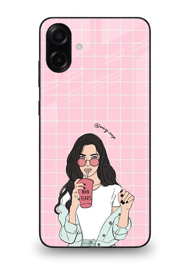 Pink Grid Girl soft aesthetic portrait Samsung A07 4G glass back cover