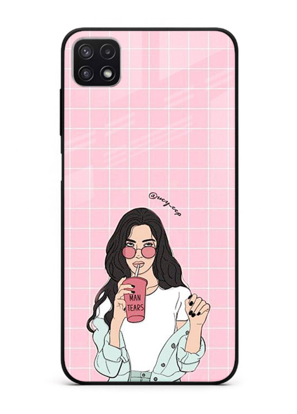 Pink Grid Girl soft aesthetic portrait Samsung F42 5G glass back cover