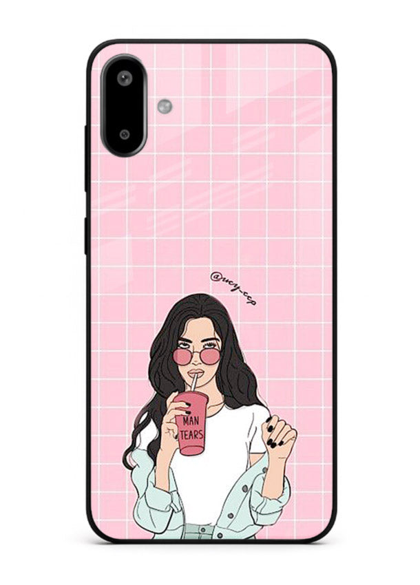 Pink Grid Girl soft aesthetic portrait Samsung F06 5G glass back cover