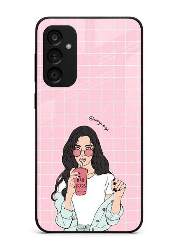 Pink Grid Girl soft aesthetic portrait Samsung M14 4G glass back cover
