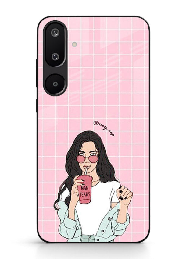 Pink Grid Girl soft aesthetic portrait Samsung F16 5G glass back cover