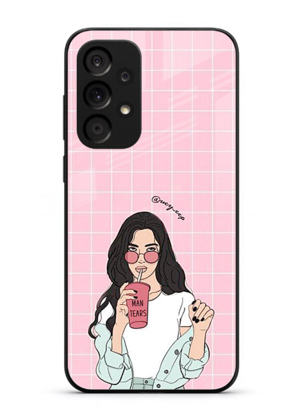 Pink Grid Girl soft aesthetic portrait Samsung A53 5G glass back cover