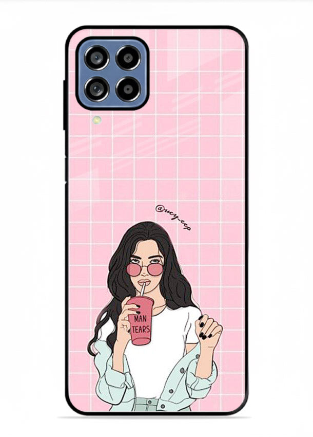 Pink Grid Girl soft aesthetic portrait Samsung F62 glass back cover