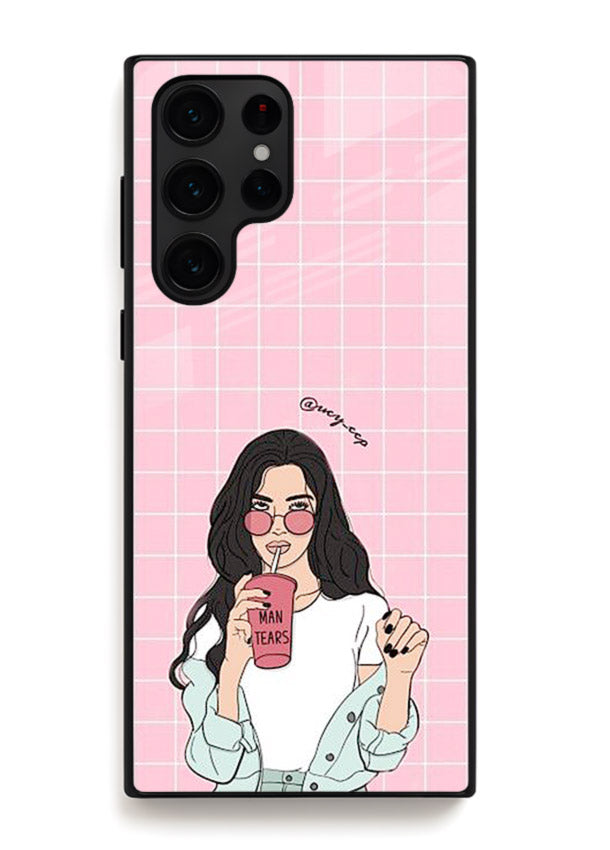 Pink Grid Girl soft aesthetic portrait Samsung S23 Ultra glass back cover