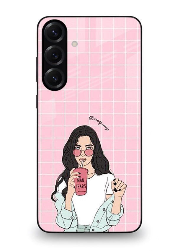 Pink Grid Girl soft aesthetic portrait Samsung M34 5G glass back cover