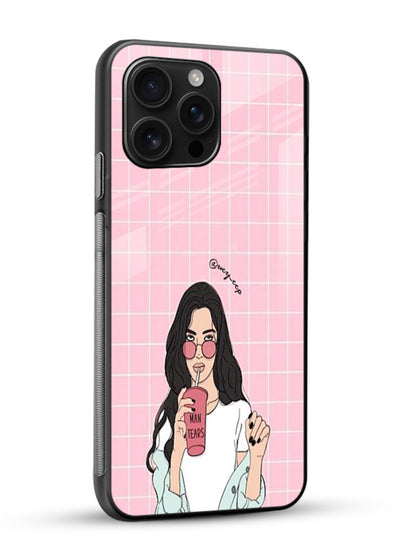 Pink Grid Girl soft aesthetic portrait glossy vibrant premium glass back cover - Angle Side