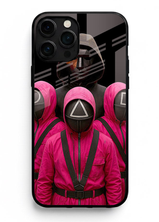 Pink masked guard artwork printed on glossy tempered glass iPhone 11 Pro Max back cover