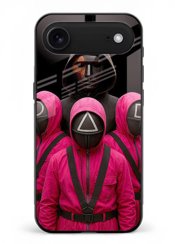 Pink masked guard artwork printed on glossy tempered glass iPhone 17 Air back cover