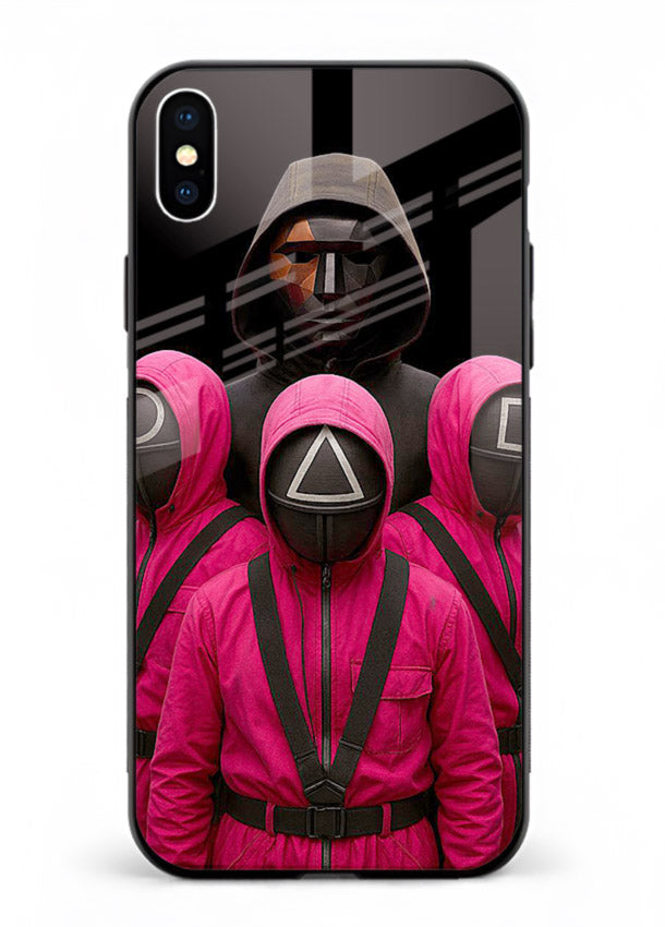 Pink masked guard artwork printed on glossy tempered glass iPhone XS Max back cover