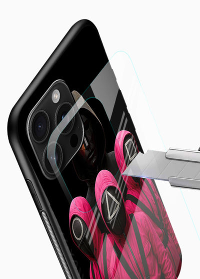 Pink masked guard artwork printed on glossy tempered glass mobile back cover - 4