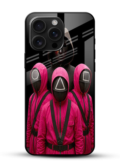 Pink masked guard artwork printed on glossy tempered glass mobile back cover - 1