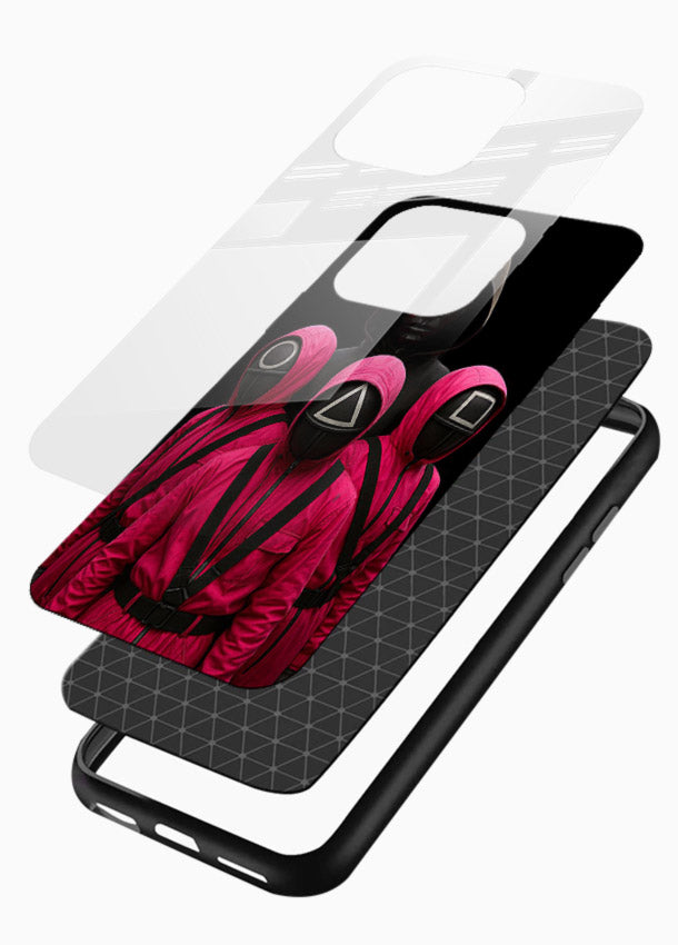 Pink masked guard artwork printed on glossy tempered glass mobile back cover - 3