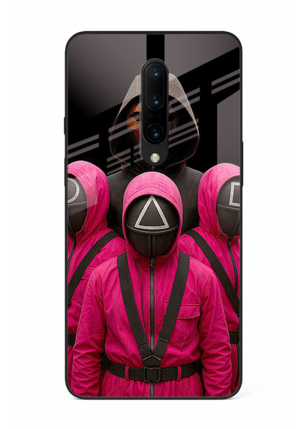 Pink masked guard artwork printed on glossy tempered glass OnePlus 7 Pro back cover
