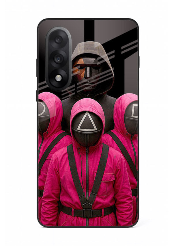 Pink masked guard artwork printed on glossy tempered glass OnePlus Nord 5 back cover
